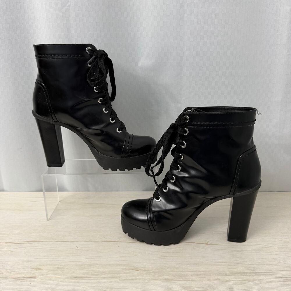 Schutz Black Leather Combat Boots Womens Size 8 B Heel Lace Up - Picture 10 of 13